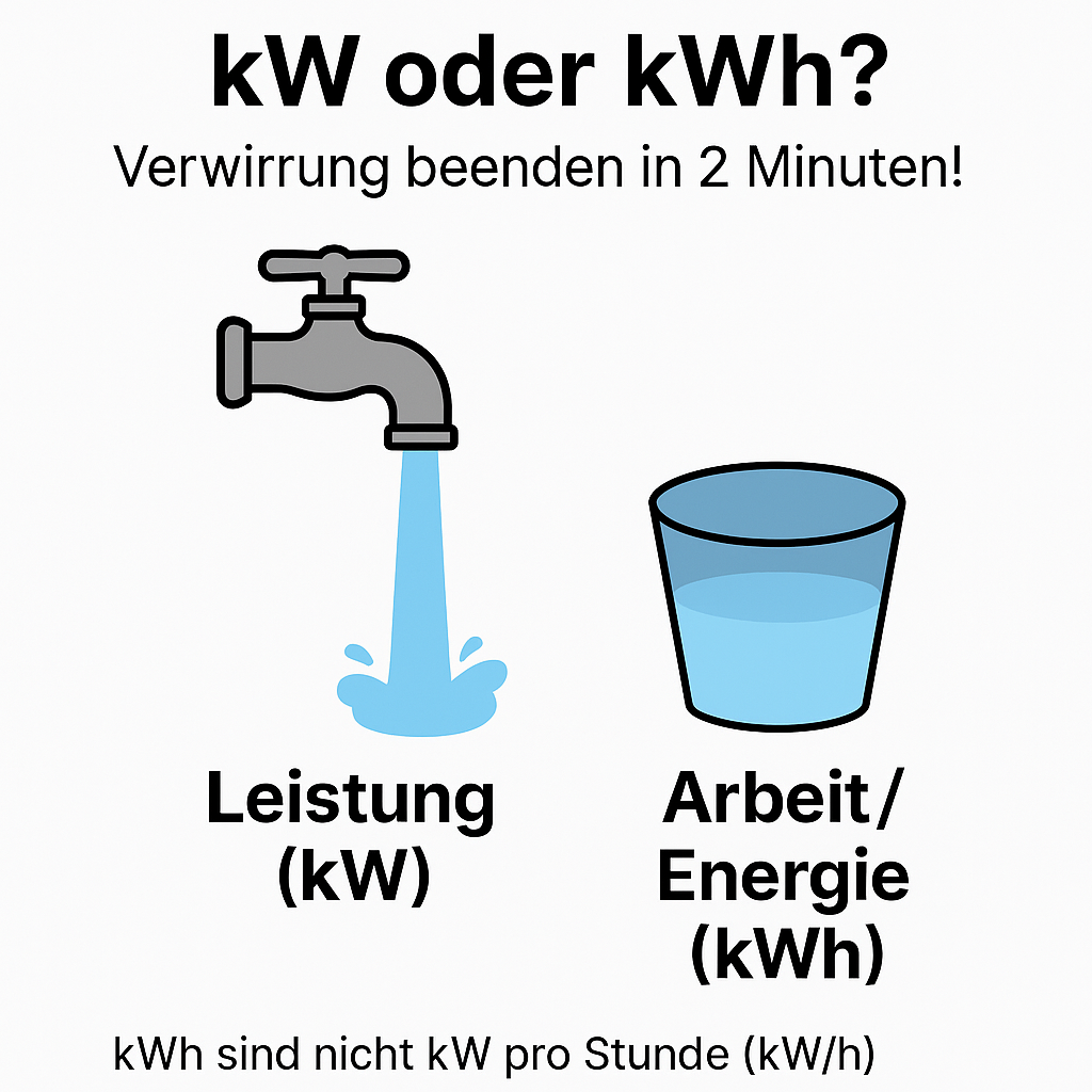 kW oder kWh Erklärung - Wasserhahn und Eimer